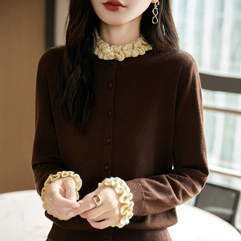 フリル襟ニットカーディガン韓国風レディース3色