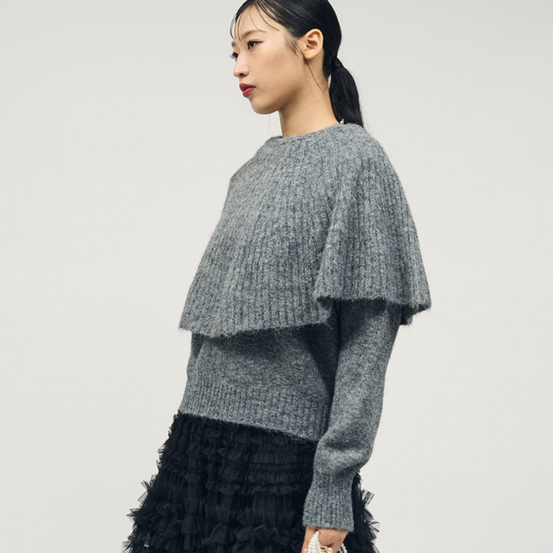 レディース ケープ風ニットセーター ゆったり 韓国風 3色展開
