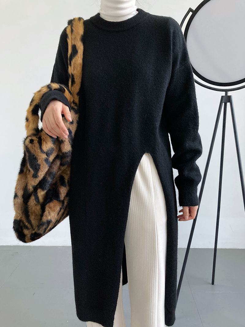 レディース ロング丈ニットセーター 韓国風 4色展開