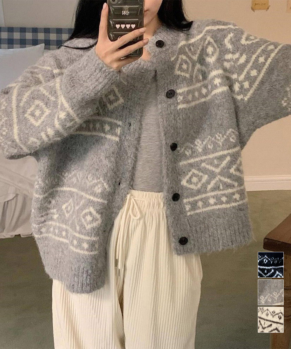 北欧風ノルディック柄ニットカーディガン