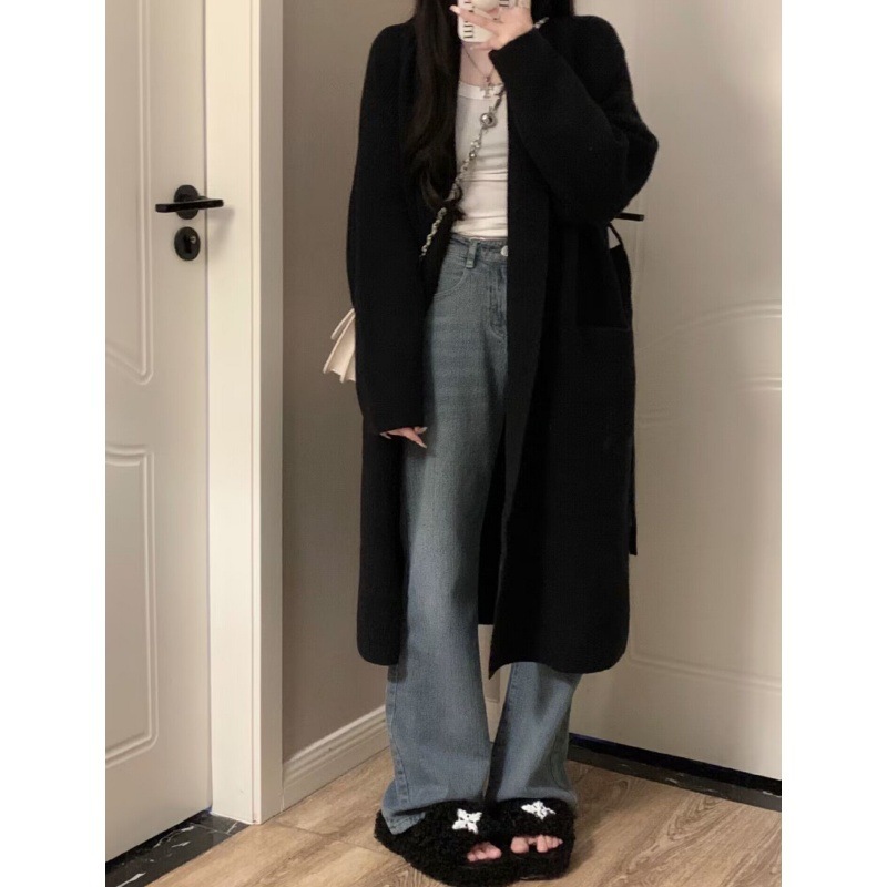 レディースニットカーディガン韓国風ロング丈5色展開