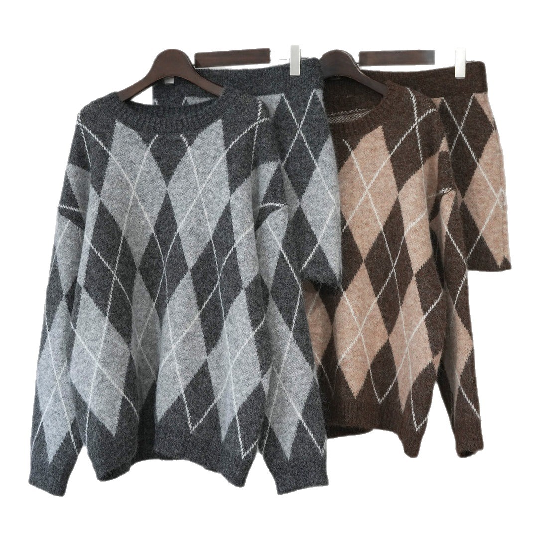 アーガイル柄ニットセーター&スカートセット