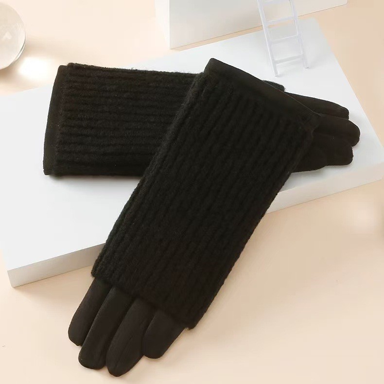 秋冬新作ニット切り替え手袋画面対応暖か女性用