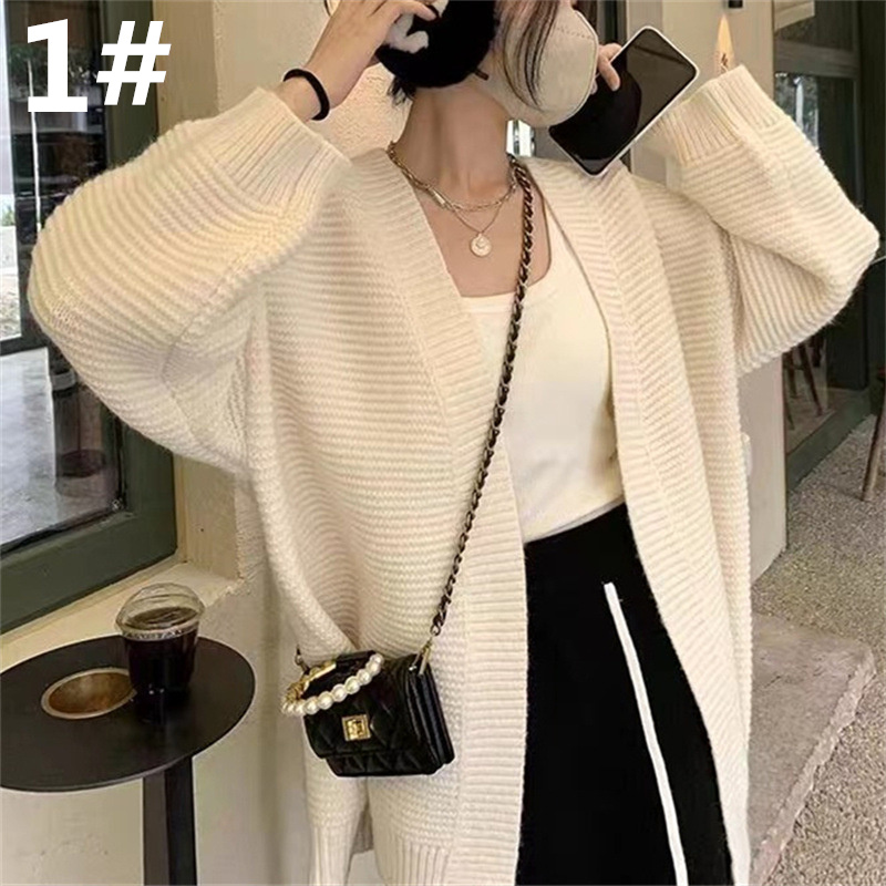 秋冬新作 ゆったりニットカーディガン 長袖 無地 羽織り