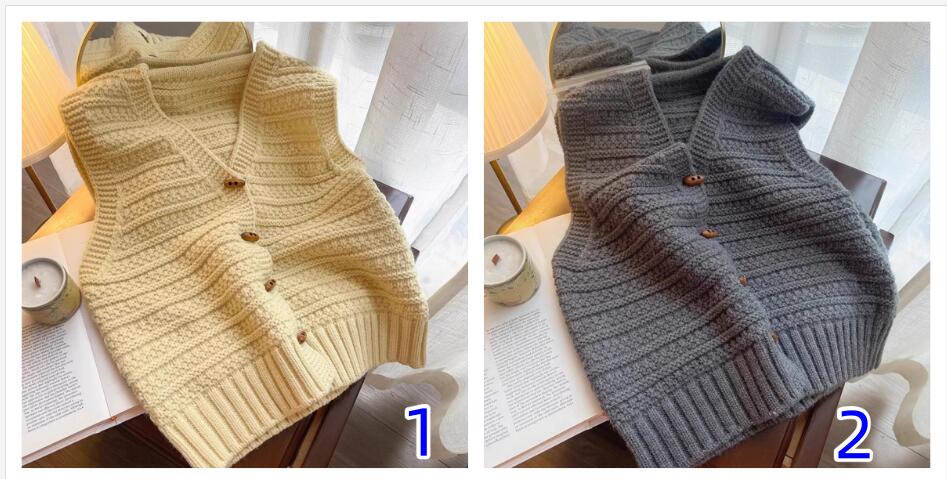 韓国風ニットベスト レディース 木製ボタン付き