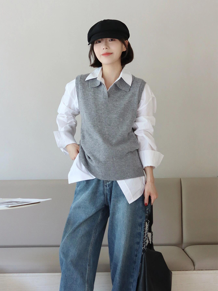 ニット 仕事着にも映える襟付きニットベスト