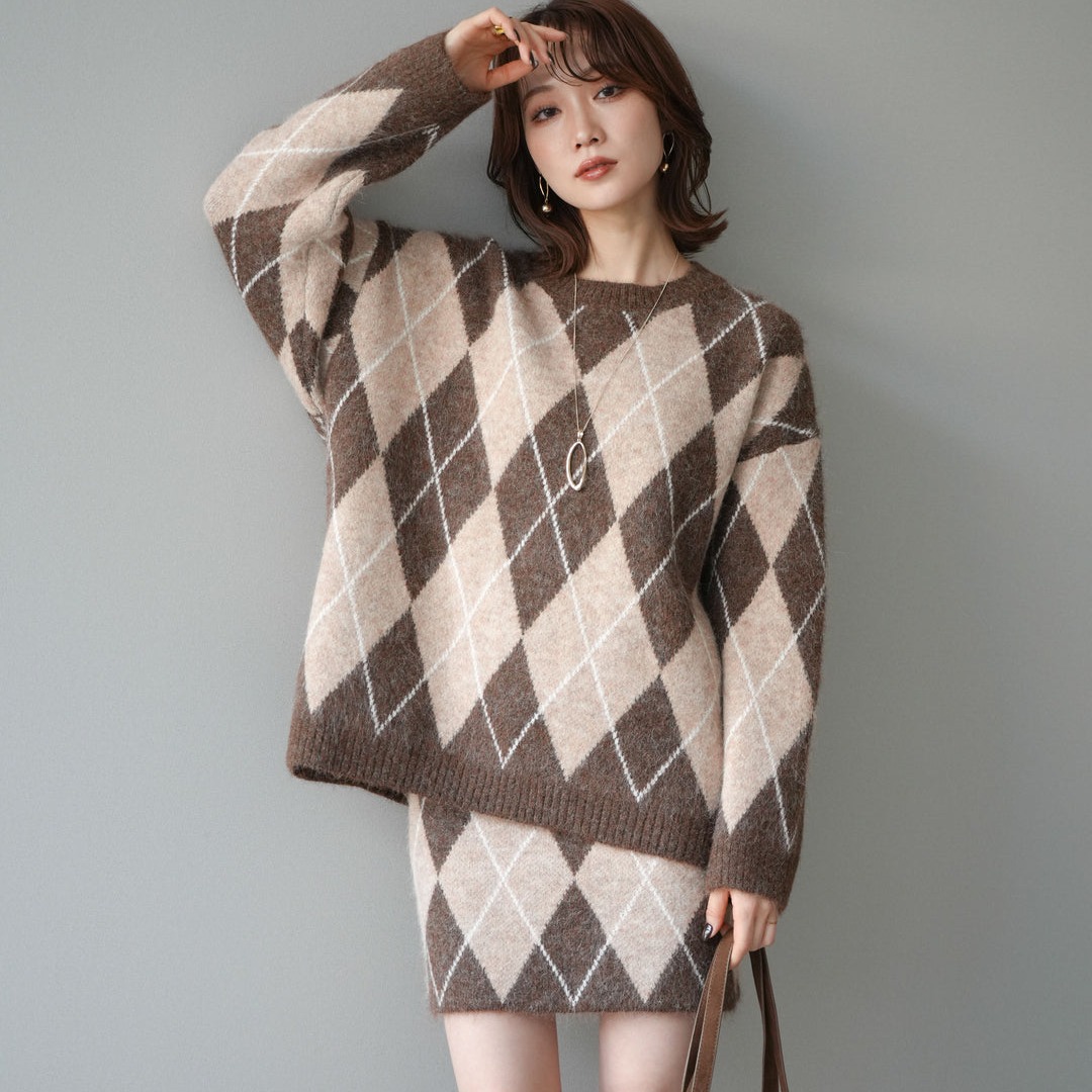 アーガイル柄ニットセーター&スカートセット