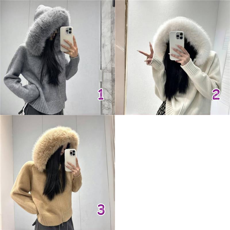 ファー付きフードニットセーター レディース 韓国風 3色展開