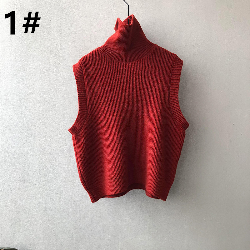 秋冬新作タートルネックニットベスト袖なし体型カバー