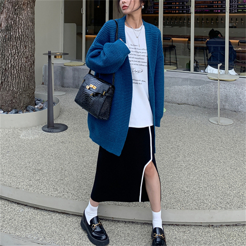 秋冬新作 ゆったりニットカーディガン 長袖 無地 羽織り