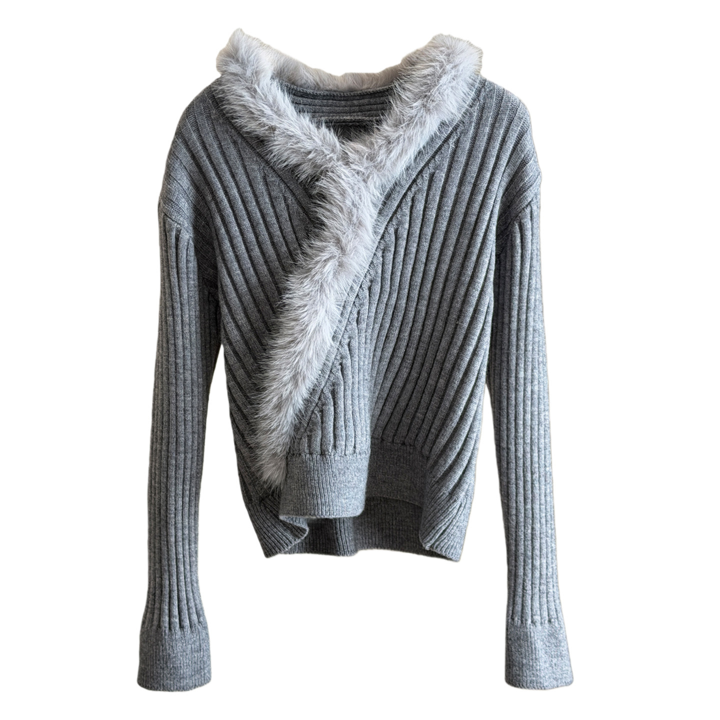 ファー付きリブニットセーター レディース 韓国風 3色展開