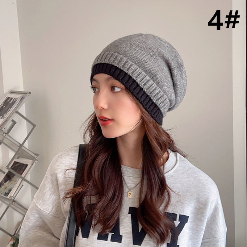 秋冬新作ニット帽バイカラー小顔効果レディース