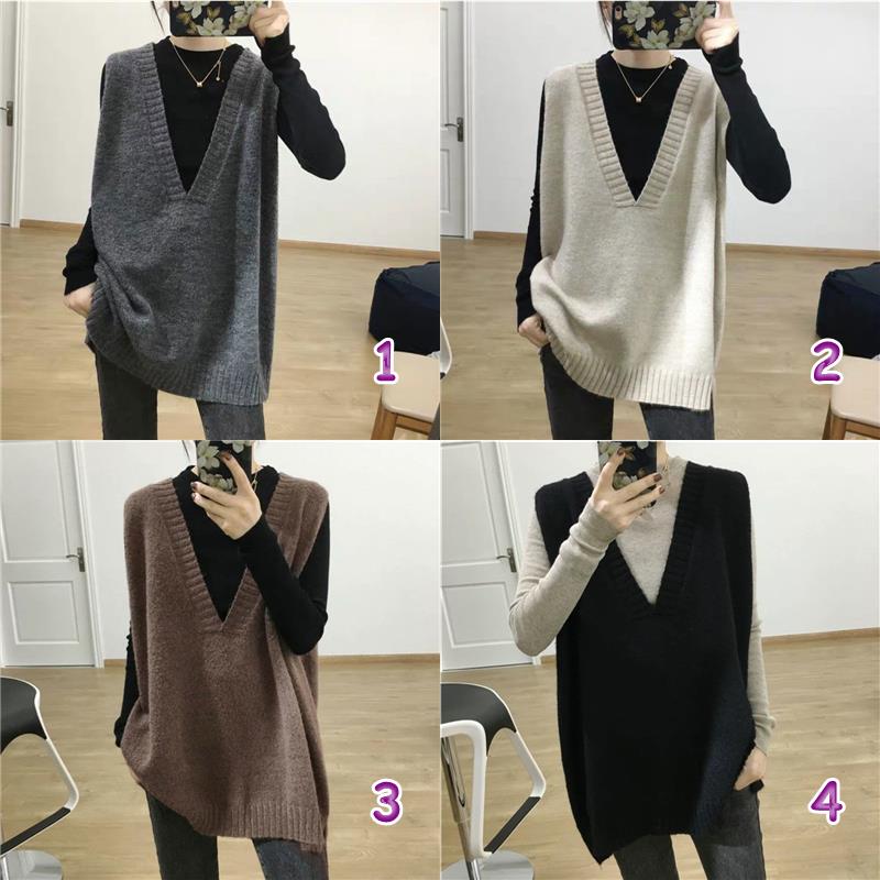 韓国風ニットベスト深めブイネック4色展開