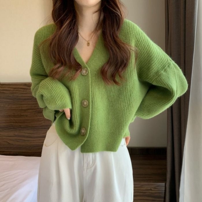 ニット ニット ゆったりシルエット短丈カーディガン