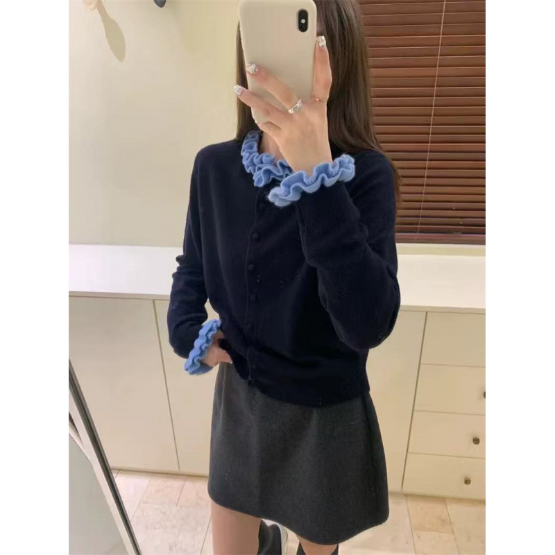 フリル襟ニットカーディガン韓国風レディース3色