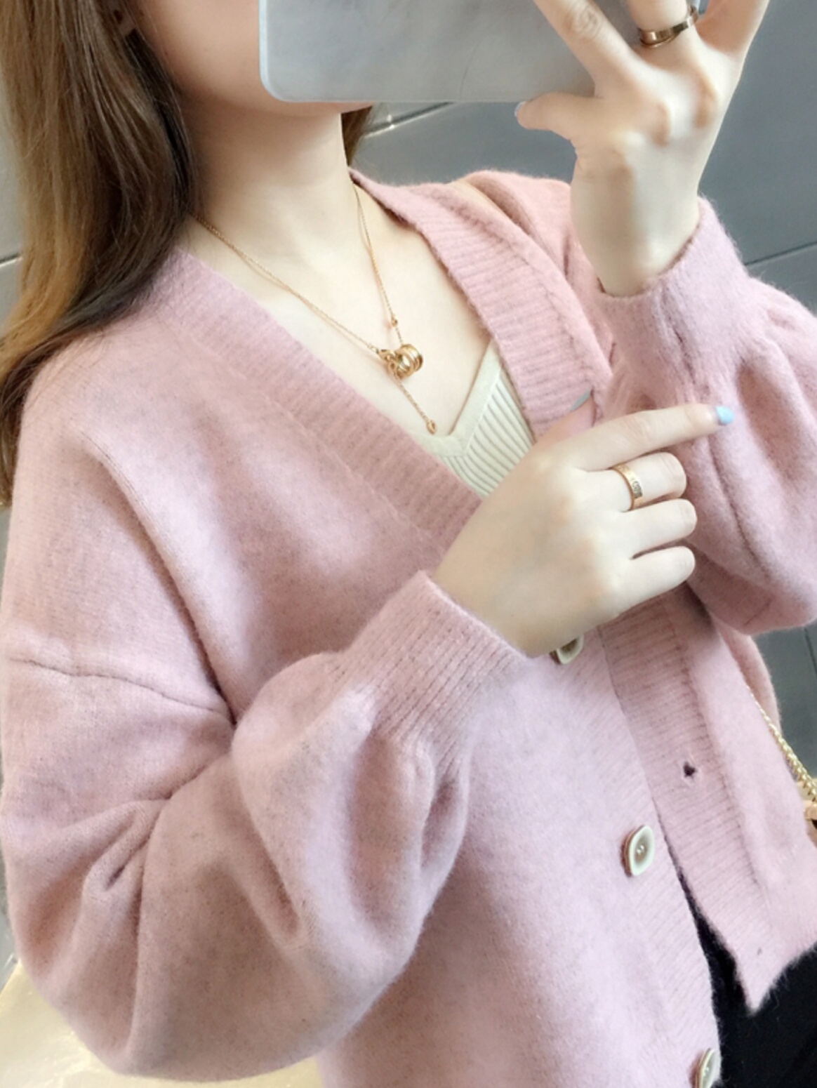ニット ふわもこ袖ゆったりニットカーディガン