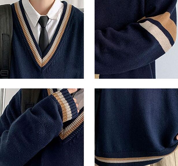 秋冬メンズ襟付きニットセーター学院風