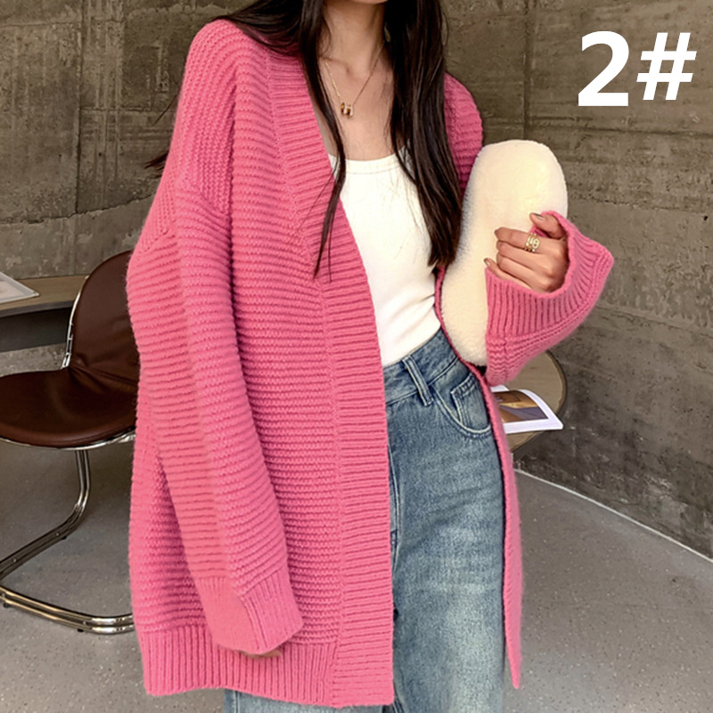 秋冬新作 ゆったりニットカーディガン 長袖 無地 羽織り