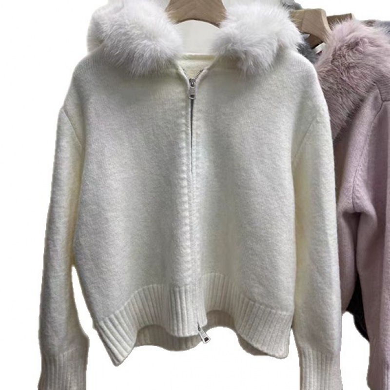 ファー付きフードニットセーター レディース 韓国風 3色展開