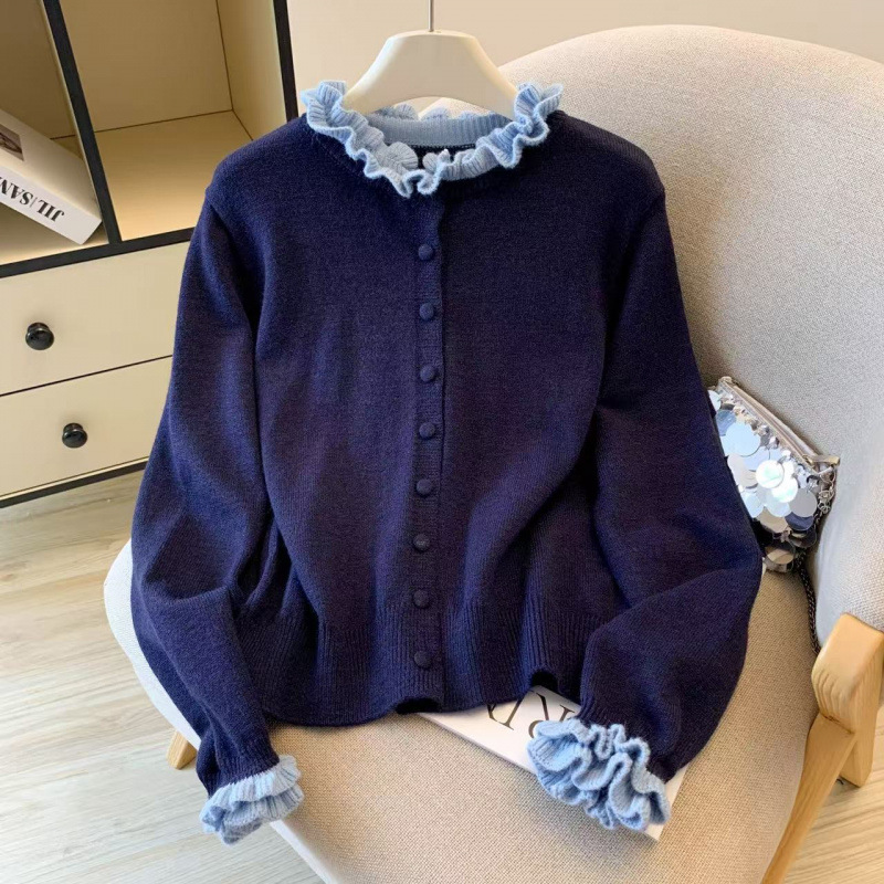フリル襟ニットカーディガン韓国風レディース3色
