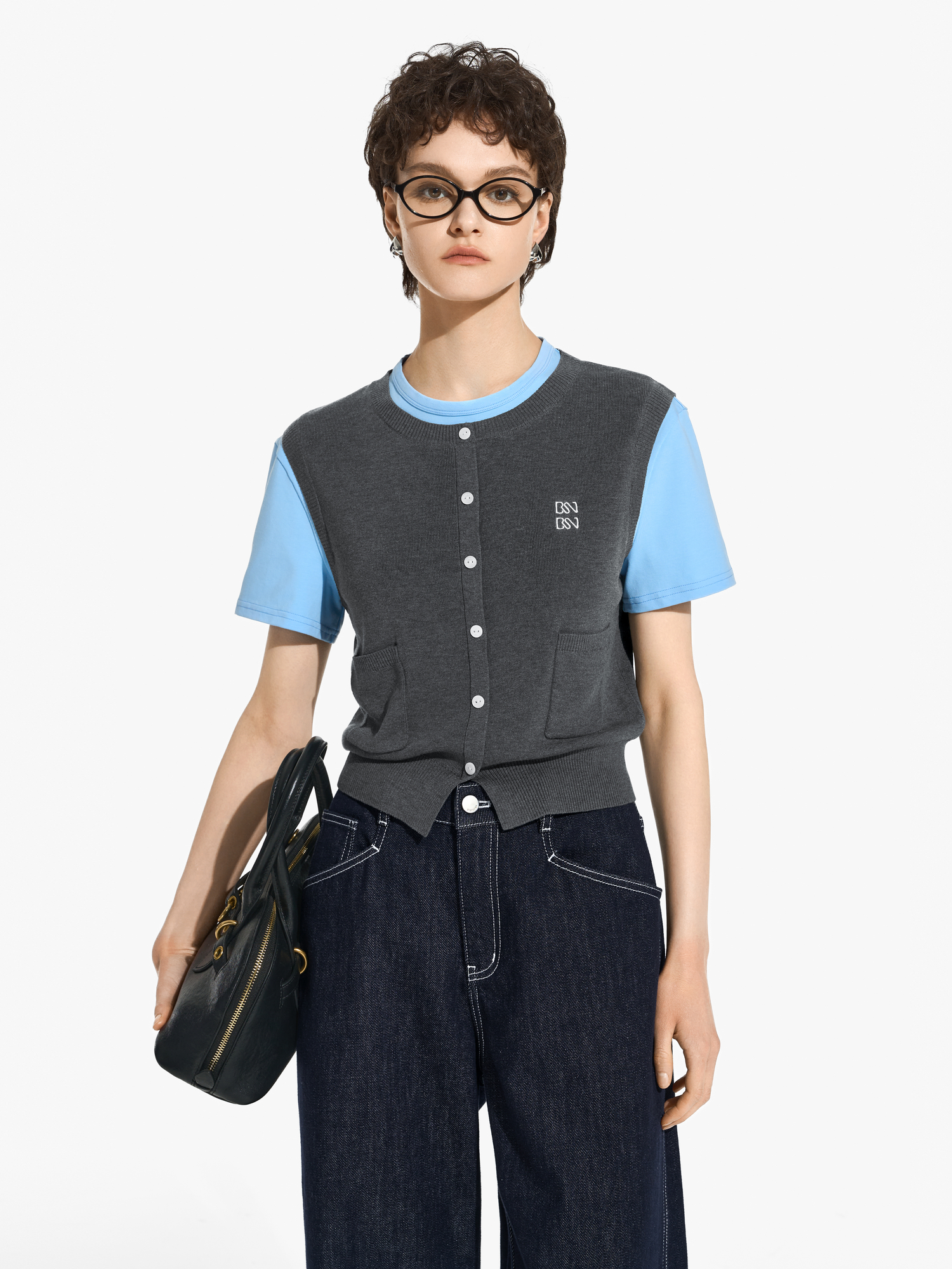 ニット カシミヤ混ポケット付きニットベスト