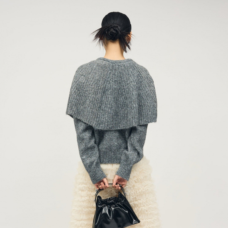 レディース ケープ風ニットセーター ゆったり 韓国風 3色展開