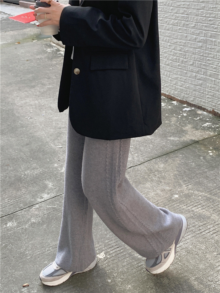 秋冬新作ニットワイドパンツ ゆったりリラックス美脚効果