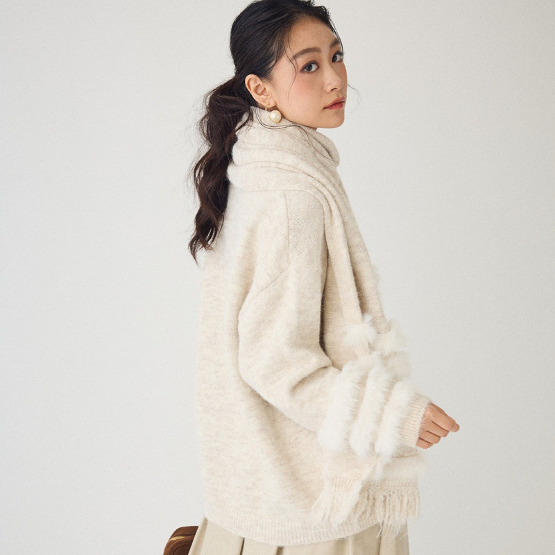 ニットセーター マフラー付き レディース 秋冬 二色展開