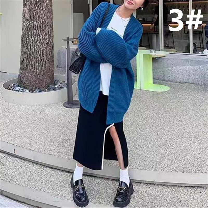 秋冬新作 ゆったりニットカーディガン 長袖 無地 羽織り