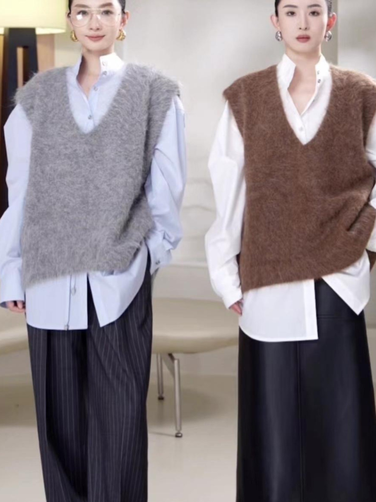 ニット ふわもこ深Vネックニットベスト