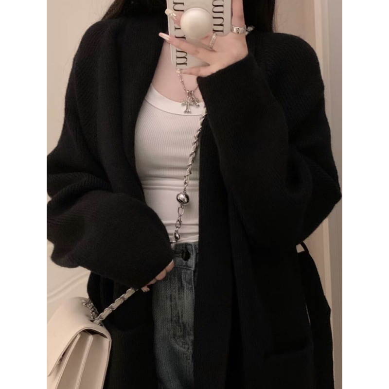 レディースニットカーディガン韓国風ロング丈5色展開