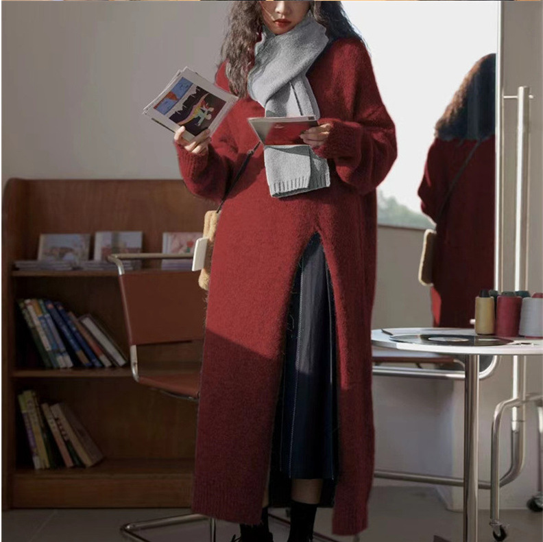 レディース ロング丈ニットセーター 韓国風 4色展開