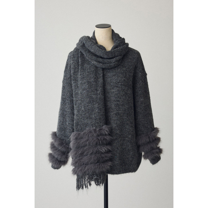 ニットセーター マフラー付き レディース 秋冬 二色展開