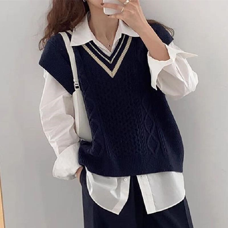 ニット 学院風編み模様ニットベスト