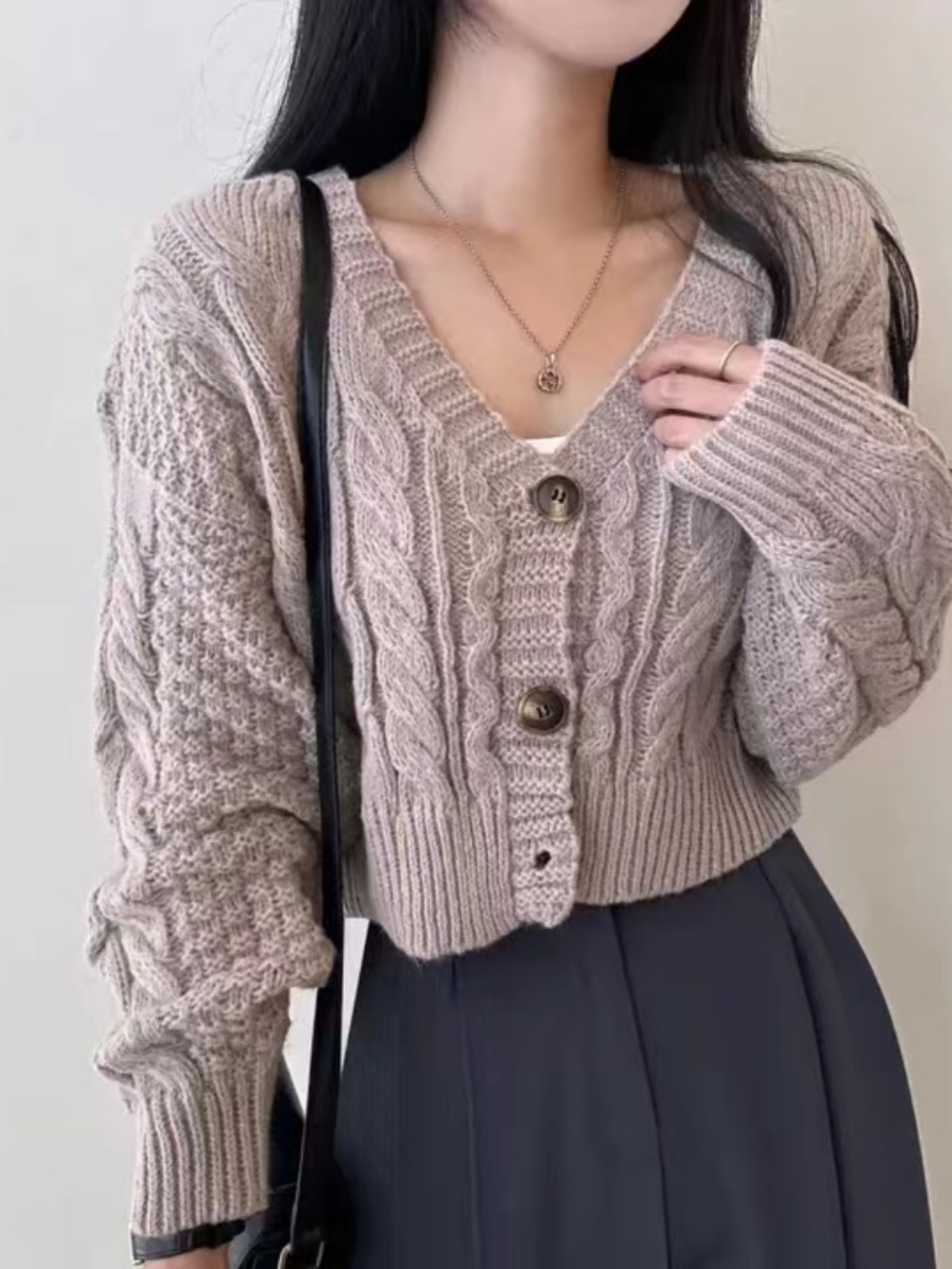 ニット ニット 編み模様ショート丈カーディガン