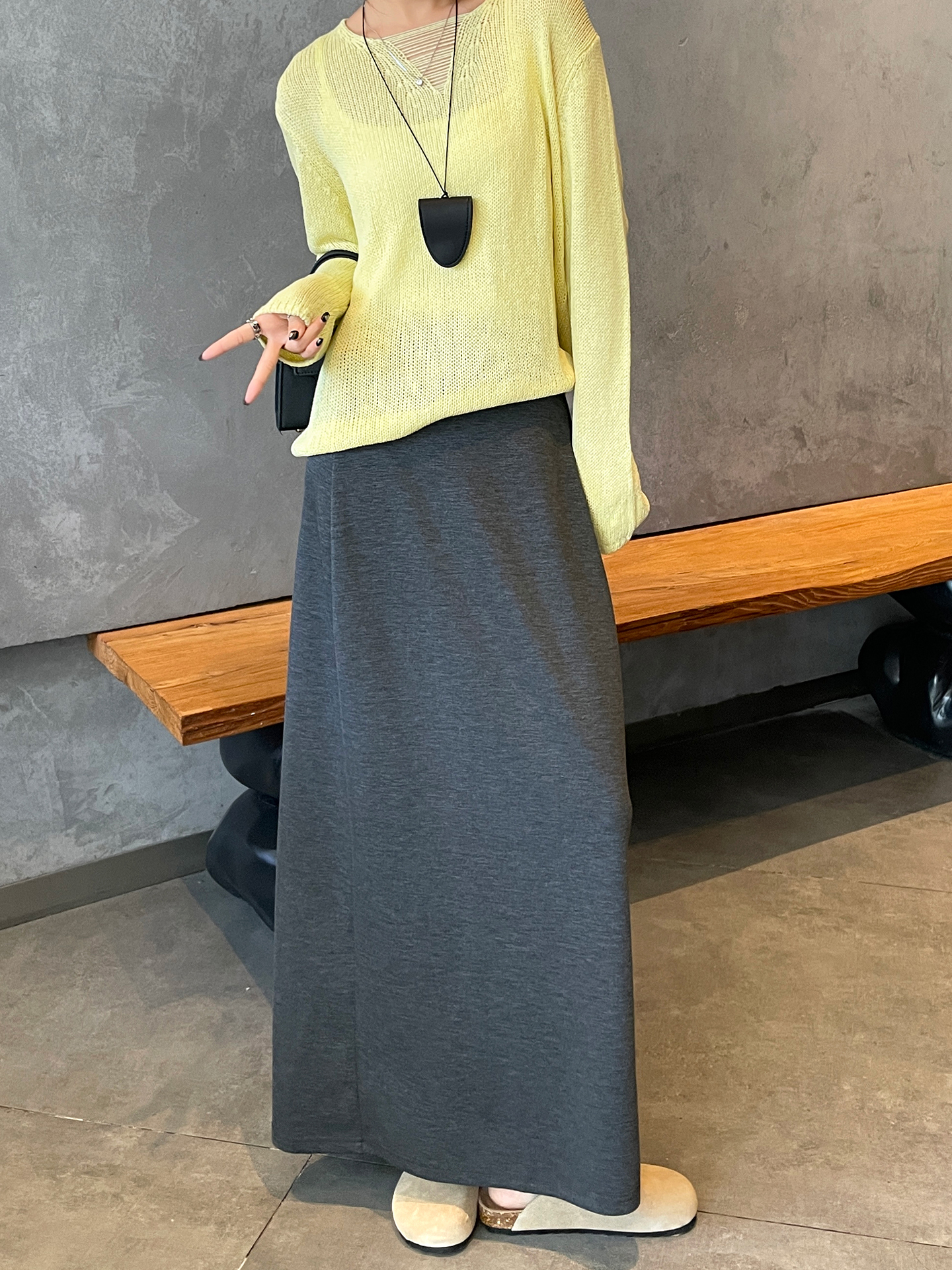 ニット 上品なラップ風ニットマキシスカート