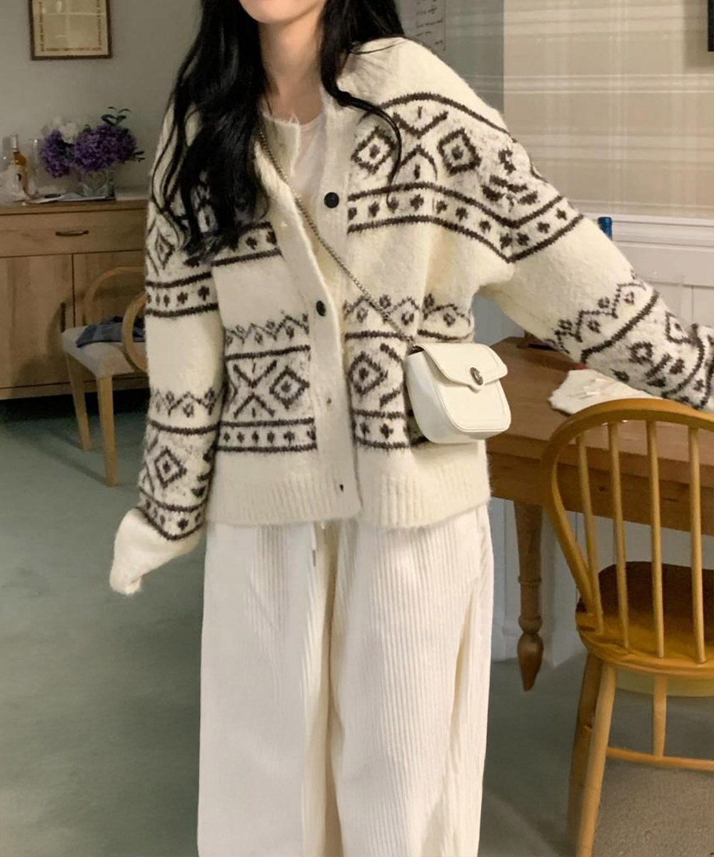 北欧風ノルディック柄ニットカーディガン