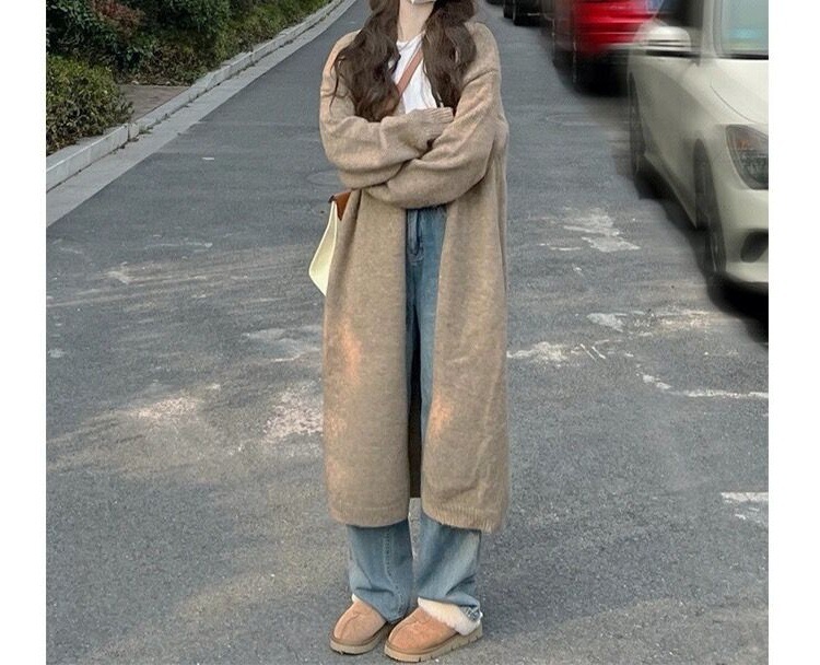 レディースニットカーディガン韓国風ロング丈5色展開