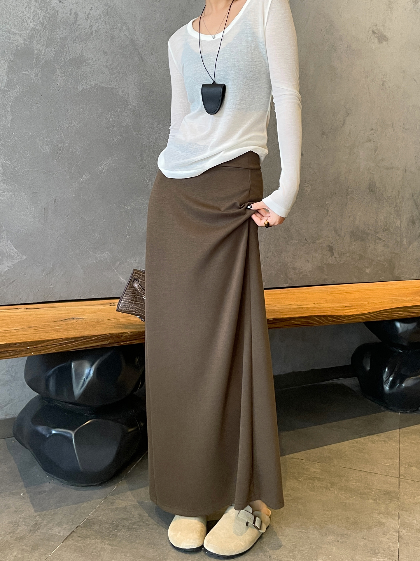 ニット 上品なラップ風ニットマキシスカート