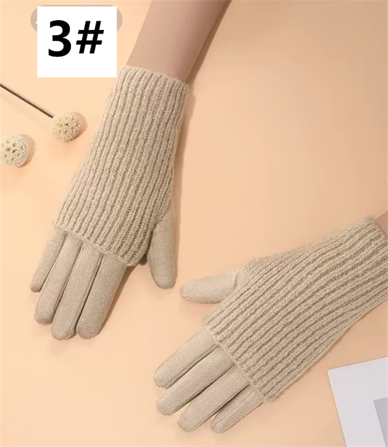 秋冬新作ニット切り替え手袋画面対応暖か女性用