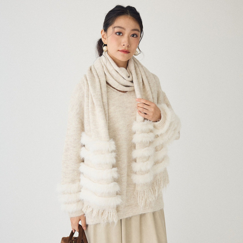 ニットセーター マフラー付き レディース 秋冬 二色展開