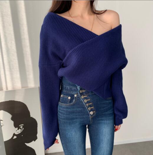 春秋用女性向け可愛い長袖ニット通勤セーター