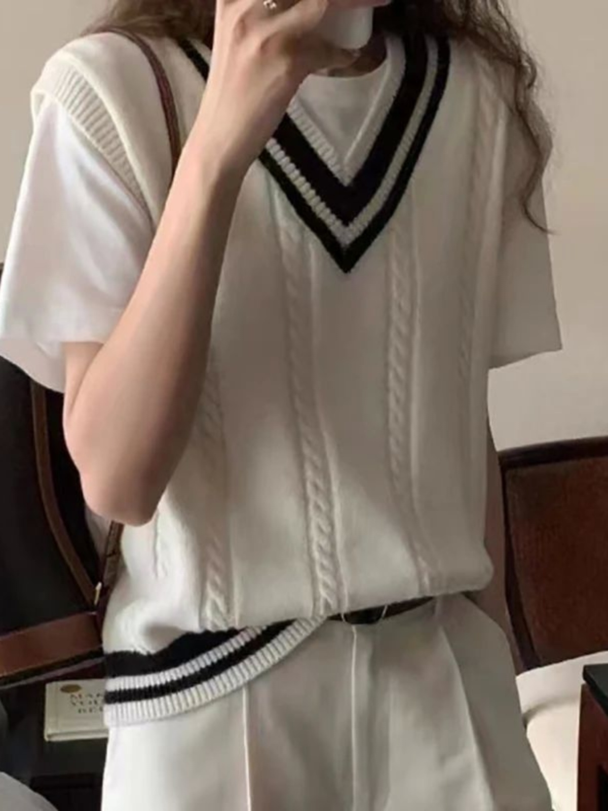 ニット 学院風編み模様ニットベスト