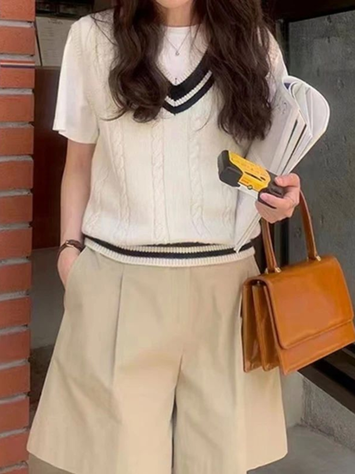 ニット 学院風編み模様ニットベスト