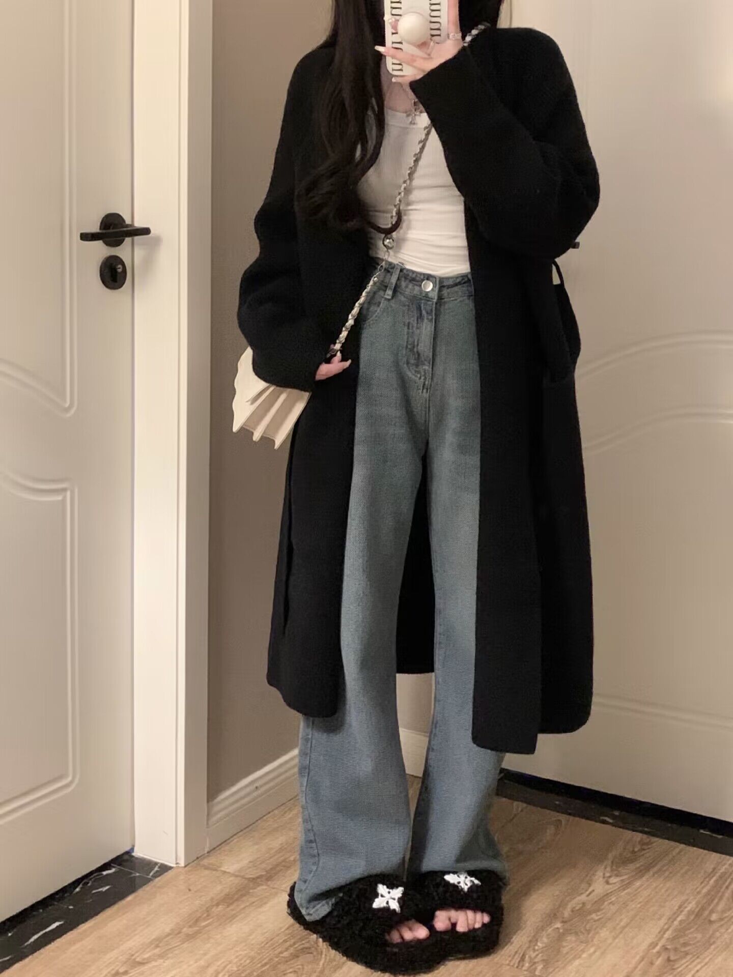 レディースニットカーディガン韓国風ロング丈5色展開