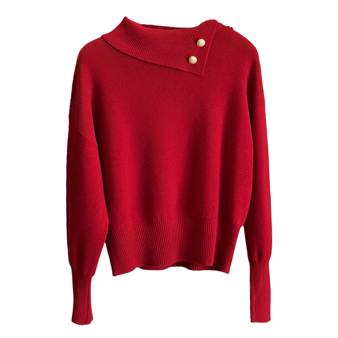 金ボタン付き折り返し襟ニットセーター韓国風レディース5色