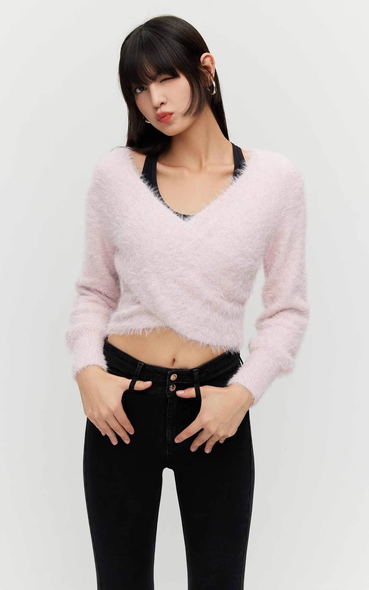 ニット ふわふわカシミア風カシュクールニット