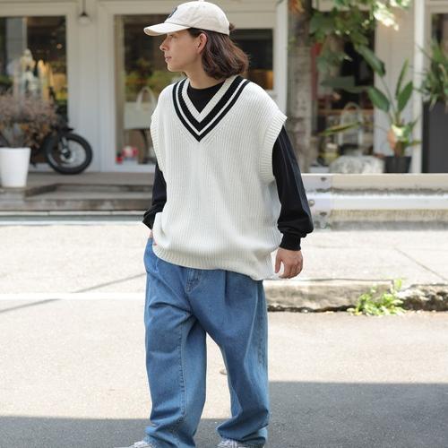 ニット ニット ラインアクセント大人のゆったりベスト