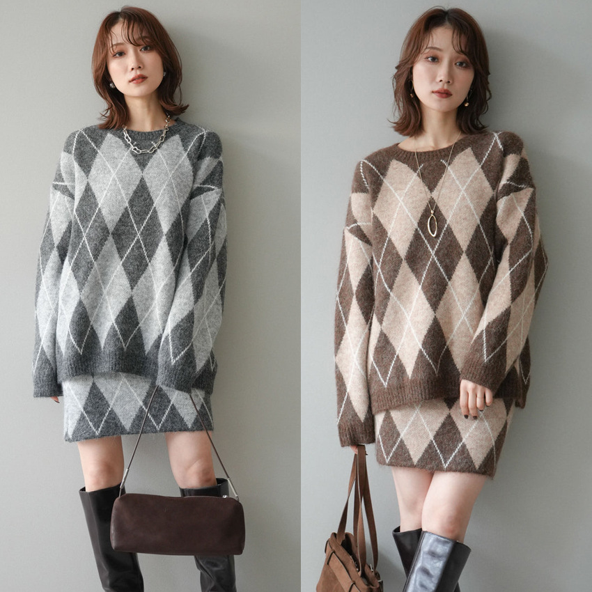 アーガイル柄ニットセーター&スカートセット