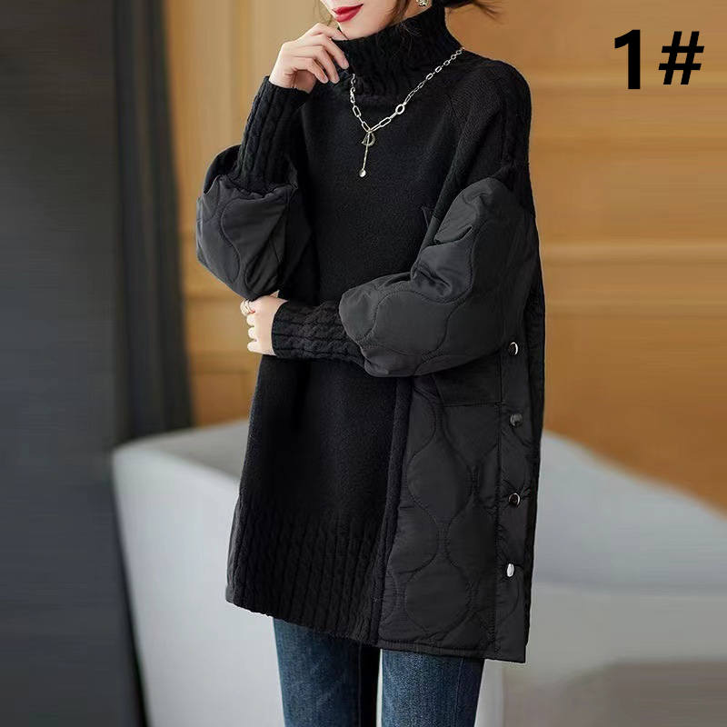 秋冬新作 体型カバー ハイネック ニット切替ベスト 上品レディース